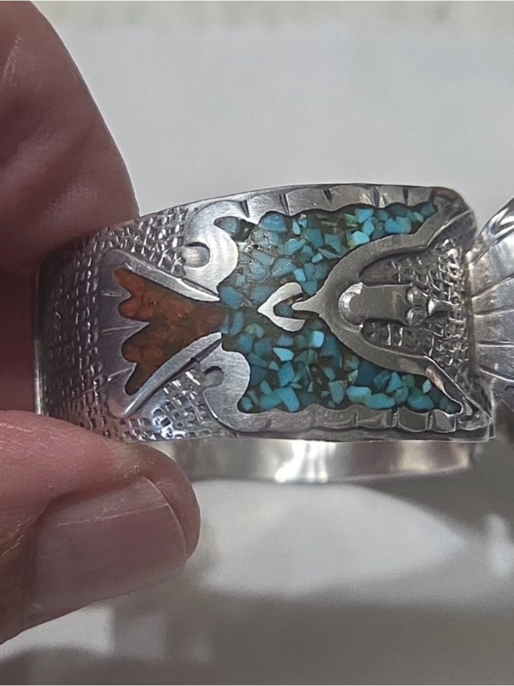 Sterling Silver Turquoise Inlay Cuff Watch Bracelet - Blue & Brown